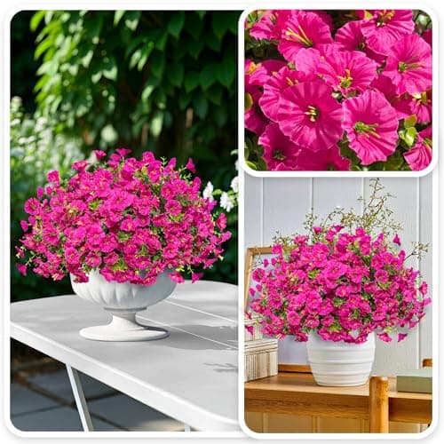 ICX 10pc Artificial Morning Glory Flowers for Outdoors,Silk Fake Flowers UV Resistant, Spring Flowers Artificial for Decoration,Outdoor Fake Plants for Door Porch Patio Planter Yard (Fuchsia - Thumbnail 6