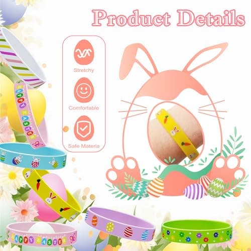 Easter Rubber Bracelets for Kids 30PCS Easter Basket Stuffers Silicone Wristbands Bulk Easter Party Favors Supplies for Kids Easter Egg Fillers Goodie Bag Stuffers Gifts Classroom Prizes Accessories - Thumbnail 4