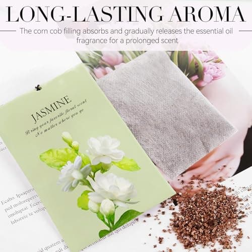 HOMELLAX Jasmine Scented Sachet Bags - 12 Pack Drawer & Closet Freshener, Long Lasting Odor Eliminator for Wardrobes, Cars & Storage, Home Fragrance Air Freshener Sachets - Thumbnail 4