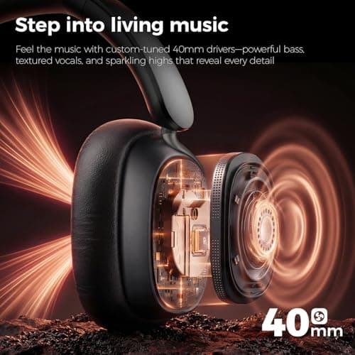 havit Noise Cancelling Headphones Over Ear, Wireless Bluetooth Headphones with 132H Playtime, Fast Charge 5 Min=5H, Foldable, Dual Device, with Mic for Travel Work Office, Black - Thumbnail 5