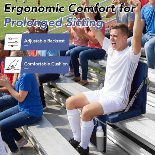 janiry Stadium Seats with Back Support 2PACKS Adjustable Bleacher Chairs with Back and Cushion Bleacher Seat with Cup Holder, Carry Handle & Shoulder Strap for Outdoor Sports Events, XL Large Navy - Thumbnail 4