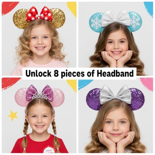Eylola DIY Mouse Ears Headbands, Sequin Mouse Ears for Women Girls Boys, Shiny Bow Headband for Cosplay Costume Party Decorations Hair Accessories - Thumbnail 3