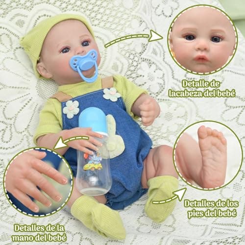PUAMUBUA Real Life Baby Dolls,18 Inch Lifelike Realistic Newborn Baby Dolls with Cute Soft Vinyl Body, Muñecas Reborn Toddler,Silicone Baby Doll with Accessories for 5 Year Old Girl (Green) - Thumbnail 4