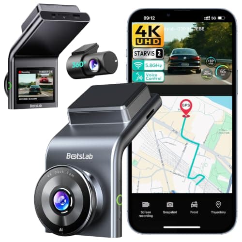 BOTSLAB G300 PLUS 4K DUAL Dash Cam Front and Rear [Updated Version], STARVIS 2 Sensor, 64GB Card Included, Voice Control, 5GHz WiFi Dashcam Front and Rear Camera, GPS,WDR Night Vision,24H Parking Mode