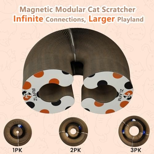 Magnetic Magic Organ Cat Scratcher Toy, Extra-Thick & Large Connectable Cardboard Scratching Board with Bell Ball, Interactive Enrichment Toy for Indoor Cats & Kittens (1 Pack) - Thumbnail 3