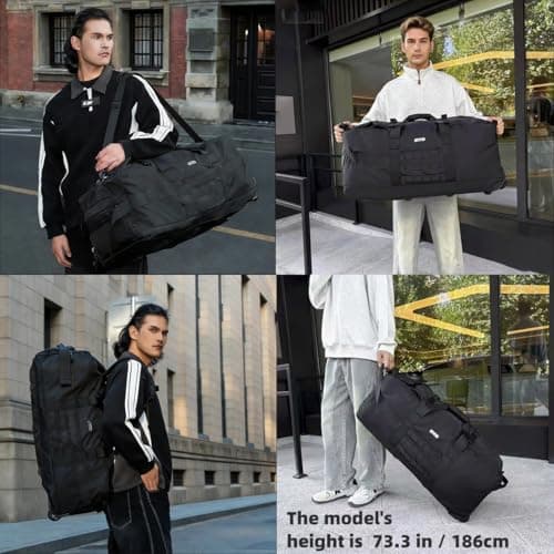 80L Waterproof Rolling Duffel Bag with Quick-Release Straps, Military Tactical Wheeled Foldable for Deployment Travel Camping Sports(Black) - Thumbnail 3