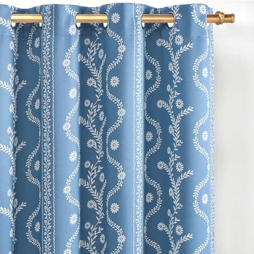 LIMON HOME Blue Blackout Curtains 90 Inch Length Boho Cute Curtain for Living Room - Thumbnail 5