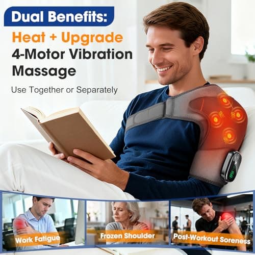 Cordless Shoulder Heating Pad with Vibration,Rotator Cuff Pain Relief Pad with 4 Motors & Larger Heating Area, 5 Heat & Vibration Modes & 3Timer, Shoulder Massager - Thumbnail 2
