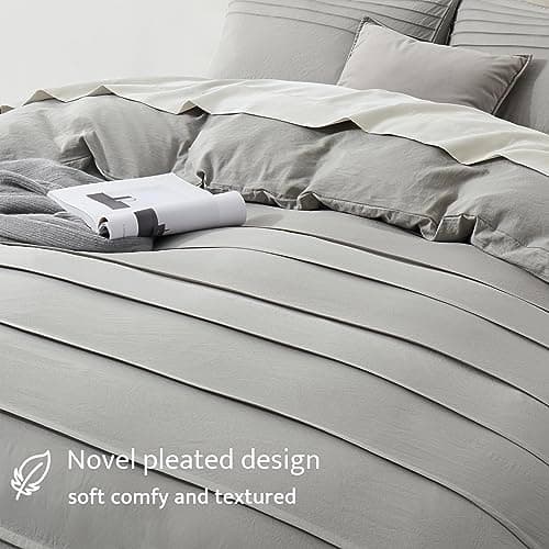 Oli Anderson Light Grey Duvet Cover King Size - Pleated King Duvet Cover, 3PCS Soft and Breathable Textured Bedding Set with Zipper Closure(Light Grey,104"x90") - Thumbnail 3