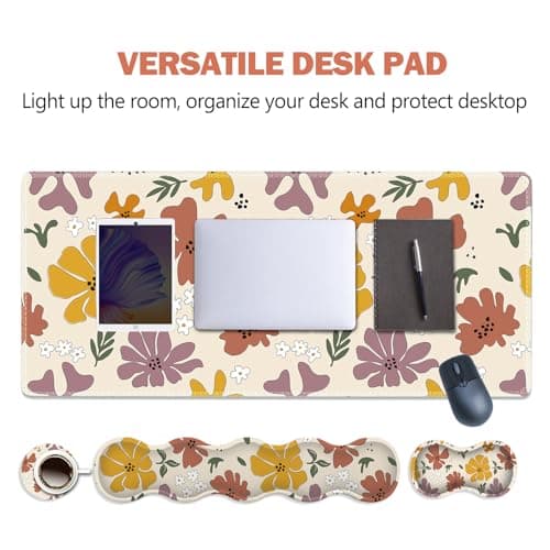 ARTSO Gaming Mouse Pad Wrist Support Set,Cute Flower Desk Mat+Mouse Pad with Wrist Rest +Keyboard Wrist Pad+Coaster,4-in-1 Mousepad Ergonomic Design for Home Office Game - Thumbnail 5