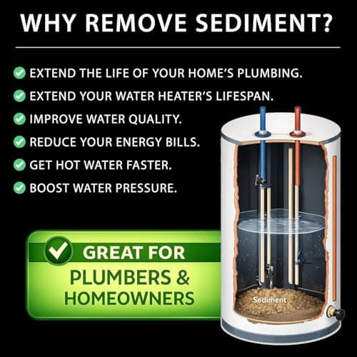 EZVac Sediment Gone™ Water Heater Sediment Removal Tool – Flushes, Cleans & Breaks Up Sediment Clogs in Electric or Gas Water Heaters – Easy DIY Water Heater Cleaning Tool - Thumbnail 3