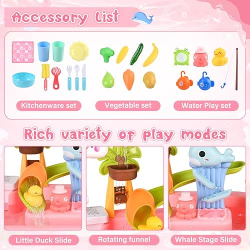 Ploomi Upgraded Toddler Sand Water Table Toy with Electric Water Pump, Kids Sand Water with Faucet/Play Food Accessories/Fishing Toy, Kitchen Play Sink Toys for Girl Boy Age 3+ - Thumbnail 3