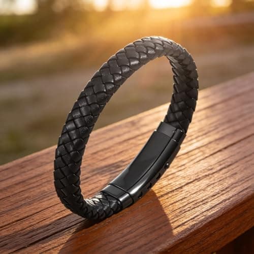 Christian Cross Black Braided Leather Bracelet for Men, Inspirational Mantra Engarved Handmade Braided Bangle Adjustable Cuff Bracelet Motivational Wristband Faith Religious Jewelry Gift for Men, Philippians 4:13 - Thumbnail 5