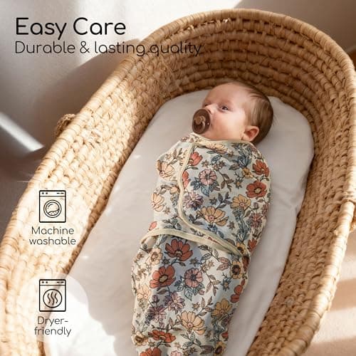 CIVARUA KIDS Baby Swaddles for Newborn Organic Cotton,Soft & Snug Newborn Velcro Swaddle 0-3 Months Sleep Sack Helps Calm Startle Reflex, 2-Pack Wrap Nursery Swaddling Blankets Retro Floral - Thumbnail 3