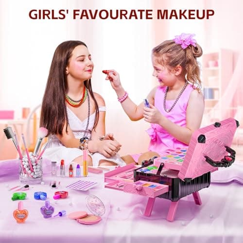 Kids Makeup Sets for Girls - Pretend Make Up Kits Real Washable Princess Toys with Mirror, Real Dressing Table with Stand Play Makeup Toys for 3 4 5 6 7 8-12 Year Old Girls Birthday & Christmas - Thumbnail 2