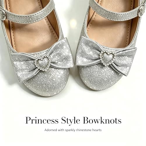 BOGELOO Toddler Girls Flats Mary Jane Flower Girls Dress Shoes School Wedding Party Shoes(Silver,9) - Thumbnail 4
