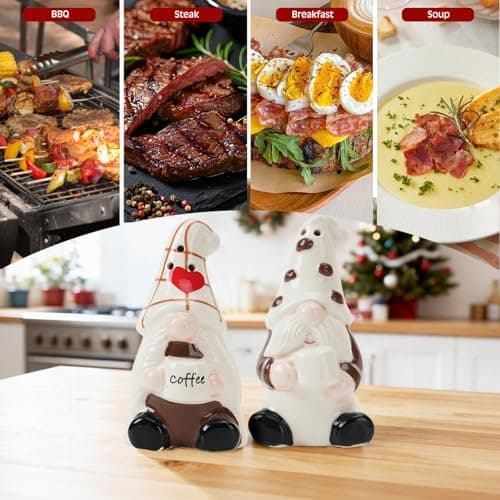 Hand-Painted Christmas Gnome Ceramic Salt Pepper Shakers Set(2-Pack)-Tabletop Spice Dispensers,Cute Farmhouse Kitchen Decor/Table Ornament,Fun Holiday Present for Valentine’S Day Gift For Her - Thumbnail 5
