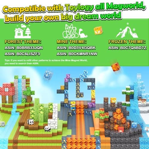 Magnetic Blocks-Build Mine Magnet World Dinosaur Panda Toys Kids Games, Toddler STEM Educational Sensory Dino Toys for Kids 3-5 5-7, Birthday Gifts for 3 4 5 6 7 8 Year Old Boys and Girls - Thumbnail 3