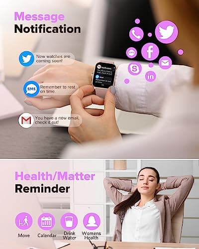 Quican Smart Watches for Women, 1.8 Inches Fitness Tracker with Alexa Built-in & Bluetooth Calling, Compatible with Android iPhone, Waterproof, Heart Rate Sleep Monitor, Includes 2 Bands - Light Pink - Thumbnail 3