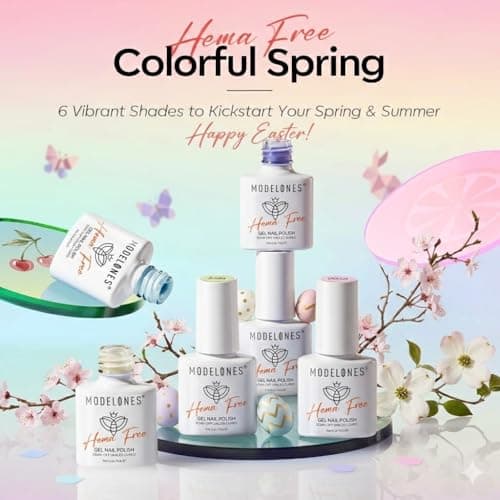 modelones Pastel Gel Nail Polish Set, Hema Free Macaron Gel Polish Set Light Pink Pastel Yellow Purple Baby Blue Green 6 Colors 2026 Spring Easter Summer Nails with Fruit Theme Stickers LED Mani Gift - Thumbnail 6