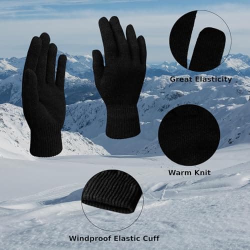 SILEDGN 6 Pairs Winter Gloves for Women Men's Warm Knit Gloves for Clod Weather Thermal Stretchy Thin Magic Glove for Driving Running Hiking, Black - Thumbnail 3