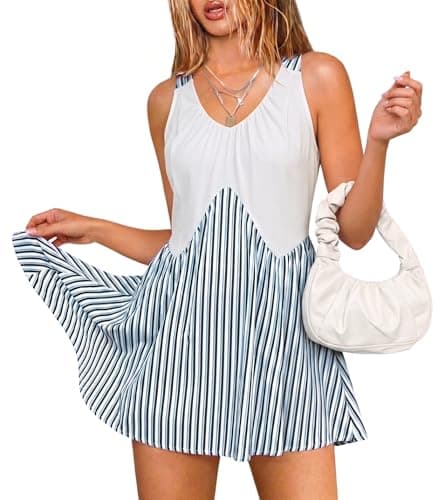 Angashion Summer Dress for Women Sleeveless V Neck Mini Dresses Flowy Casual Loose Sundress with Pockets White Medium - Image 1