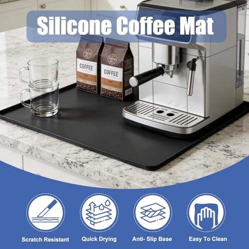 LTHCCOU Silicone Coffee Mat for Countertop 24" x 16" x 0.8" Leak-Proof Under Coffee Maker Mat with Raised Edges for Dish Drying Espresso Machine Bar Station Accessories, Black - Thumbnail 3