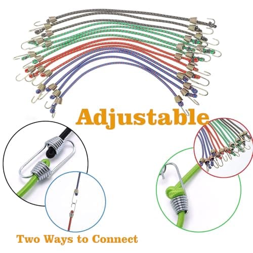 Small Bungee Cords with Hooks 12 Pieces, Mini Bungee Cord Hooks Adjustable Bungee Cord for Luggage Roof Rack Hang Outdoor Tent Tarp Bike Car RV Camping Tool Cargo Accessory - Thumbnail 6
