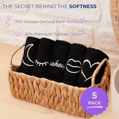 Marmaris Co. Luxury Black Makeup Washcloths for Face, 5-Pack Makeup Towels Face Washcloth, Viscose from Bamboo & Cotton - Thumbnail 5