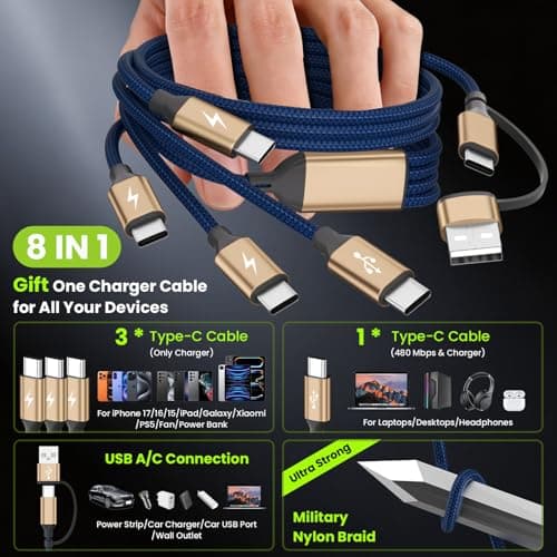 2026 Car Charger USB C to USB C Cable, USB A/C to USB C Cable[2Pack 5Ft], 4 in 2 Multi Charging Cable, with 4 Type-C Connectors, Travel Holiday Essentials Phone Charger Cord for Cell Phones and More - Thumbnail 3