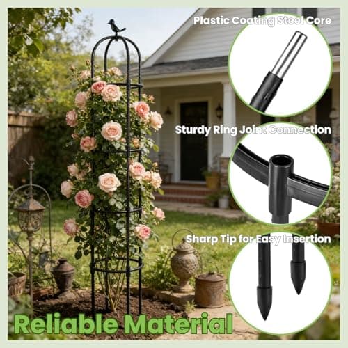 Lancisism Garden Obelisk Trellis for Climbing Plants Outdoor - 6.3 Ft Plant Support Round Trellis for Potted Plants Indoor - Rustproof Plastic Coated Tomato Cage for Vines Flowers Fruits Vegetable - Thumbnail 4