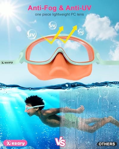 Keary 2 Pack Kids Swim Goggles with Nose Cover Swimming Goggles for Kids 4-7 6-14 8-12 Age 3-6 5-8 Toddler Boys Girl Youth Child Anti-UV Anti-Fog Pool Water Leakproof - Thumbnail 3
