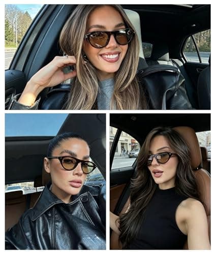 MEETSUN Trendy Cat Eye Sunglasses for Women Retro Oval Vintage Narrow Frame UV400 Protection for Driving Travel Outdoor - Thumbnail 4