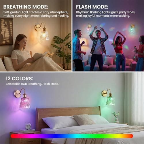 YUNICE Vintage Battery Operated Wall Sconces Set of 1 Rechargeable Wall Sconce Wireless Wall Lights with Remote Control & White Glass Lampshade for Bedroom Living Room Vintage Indoor E26 Type-C - Thumbnail 4