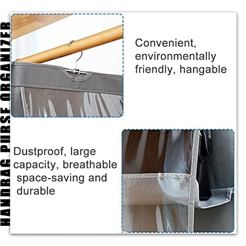 ZB.soar Handbag Purse Organizer, Enlarged 6 Pockets Upgrade Dust Proof Purse Organizer Closet,Washable Wardrobe Closet Storager(6 Pockets Black) - Thumbnail 6