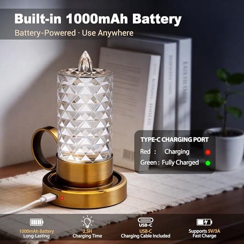 JandCase Flameless Candles, Rechargeable Battery Operated Candles 2 Pack, LED Acrylic Crystal Short Pillar Candles, Dimmable Small Cordless Table Lamp for Valentines Anniversary Wedding Decorations - Thumbnail 3