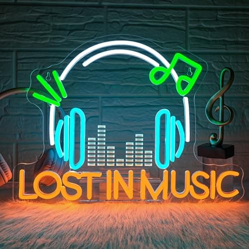 Looklight Live Music Neon Sign Lost in Music Neon Signs for Wall Decor Led Lights for Studio Disco Party Karaoke Bar Club Pub Rock and Roll Bedroom Decorations Gifts - Image 1