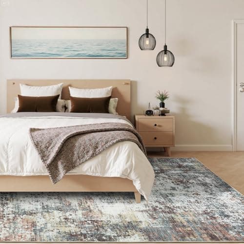 Carpelux 6x9 Area Rugs for Living Room, Abstract Rug with Non-Slip Rubber Backing, Machine Washable Modern Colorful Carpet, Bedroom Dining Under Table, Soft Low Pile, Rust Red - Thumbnail 6