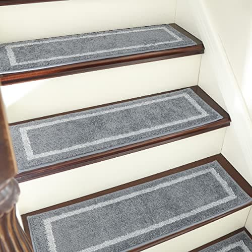COSY HOMEER Soft Stair Treads Non-Slip Carpet Mat 28inX9in Indoor Stair Runners for Wooden Steps, Stair Rugs for Kids and Dogs, 100% Polyester TPE Backing 4pcs, Grey - Image 1