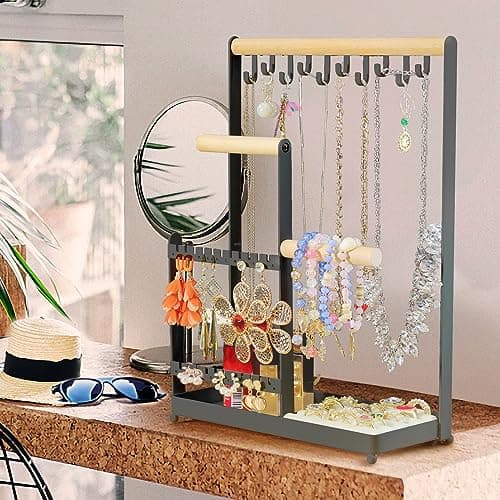 coobest Jewelry Organizer, Jewelry Holder Organizer w/36 Earring Organizer and 10 Necklace Holder, Velvet Ring Holder & Jewelry Dish,Jewelry Display Stand for Room Decor, Mother‘s Day Gifts for Mom - Thumbnail 3