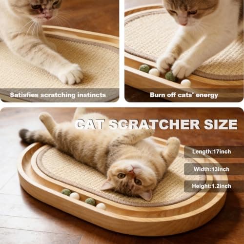 HLSMKJ Sisal Cat Scratcher Toy, Natu sisal cat Scratching pad, Ball Track Wooden Interactive Cat Toy Ball, Catnip Ball, for Cats Chasing, Hunting, Mental Physical Exercise Puzzle - Thumbnail 3