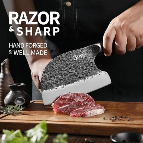 XCHIEF PRO Chef Knife Set, Hand Forged Meat Boning Carving Cleaver Butcher Knife, High Carbon Steel Japan Nakiri Santoku Knife Set with Accessories for Kitchen, BBQ Camping Knives Set with Bag - Thumbnail 3