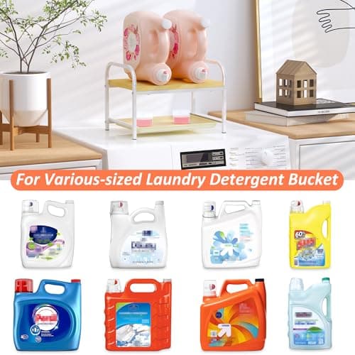 2-in-1 Laundry Detergent Holder & Organizer with Drip Tray, 2-Tier Metal Shelf for Countertop - Soap Dispenser & Storage Stand for Laundry Room, Kitchen, Bathroom, White - Thumbnail 6