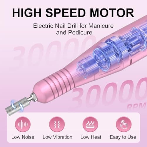 Professional Electric Nail Drill File:COSYGLOW Glitter Portable Cordless E-File Nail Drill Kit with 11 Drill Bits,30000 RPM Rechargeable Nail Drills Machine for Acrylic Nails Gel Polishing (Pink) - Thumbnail 3