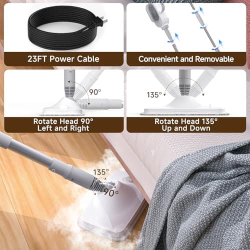 Steam Mop, 13-in-1 Powerful Handheld Steam Cleaner with 13 Accessories, 500ML Removable Tank, 23FT Power Cable, Detachable Steam Mops for Floor Cleaning, Tiles, Windows, Tile Grout, Carpets, Furniture - Thumbnail 4