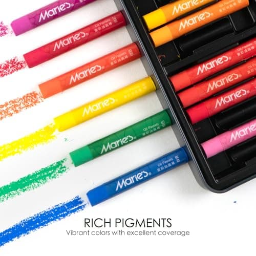 Marie's Oil Pastels Set, Tin Box 24 Colors + 2 Bonus White Sticks, Rich Pigments, Smooth Soft Texture for Painting, Drawing and Sketching - for Artists, Beginners, Students and Teachers (10 x 70 mm) - Thumbnail 3