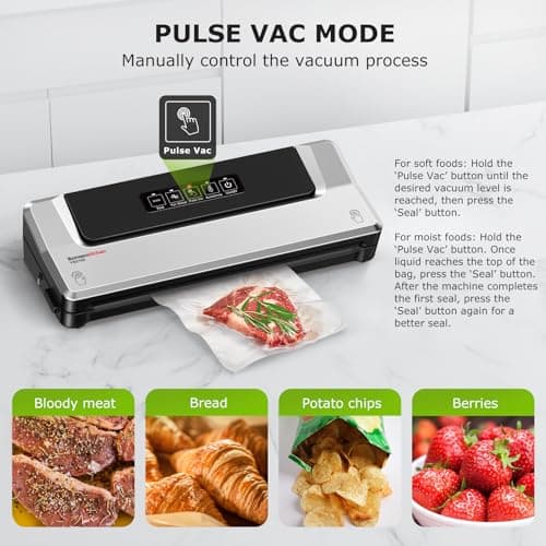 Bonsenkitchen Vacuum Sealer Machine | Compact Food Sealer for Kitchen Storage & Meal Prep | Multiple Modes​​ | External Vacuum System | 5 Bags, Silver​​ - Thumbnail 5