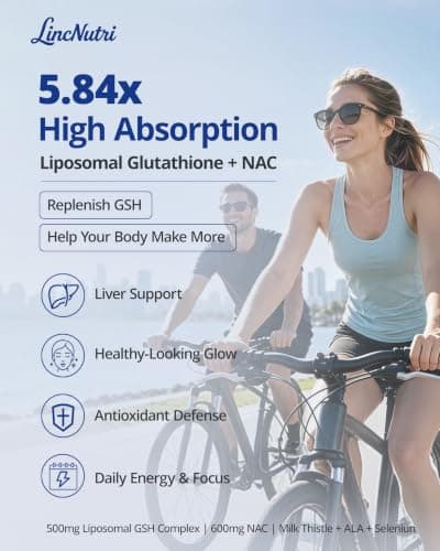 LincNutri Liposomal Glutathione 500 mg with NAC 600 mg for Women 35+, 2-Way Glutathione, Milk Thistle, Selenium & ALA, Liver Detox, Radiant Skin & Energy for Late Nights & Social Drinking, 60 Capsules - Thumbnail 2