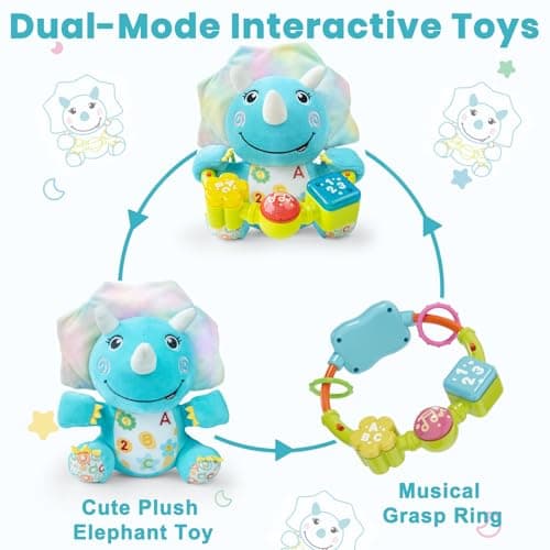 Holaxander Baby Dino Musical Stuffed Animals Toy with Light-Up Music & Crinkle Sound Paper,Infant Bilingual Early Learning Education Toys,Tummy Time Toys for 0-3-6-12+ Months Boy Girl - Thumbnail 6