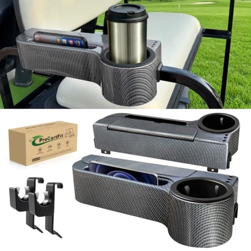 ProCartFit Upgrade Golf Cart Rear Seat Armrest with Cup Holder, UV-Proof Golf Cart Accessories for EZGO, Club Car, Yamaha, All-in-One Arm Rest Fit 1"/1.25" Square Tube, No Drilling, Carbon Fiber - Image 1